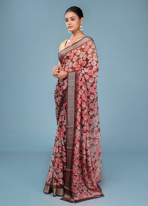 Brown Chiffon Silk Saree With Blouse Piece