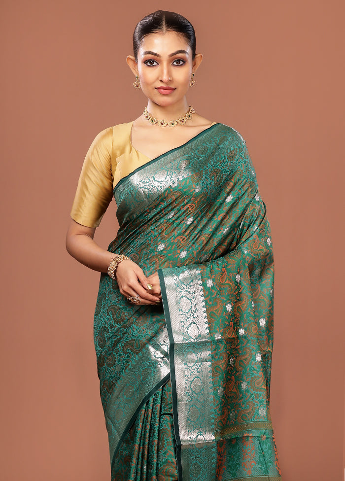 Green Jamewar Silk Saree With Blouse Piece