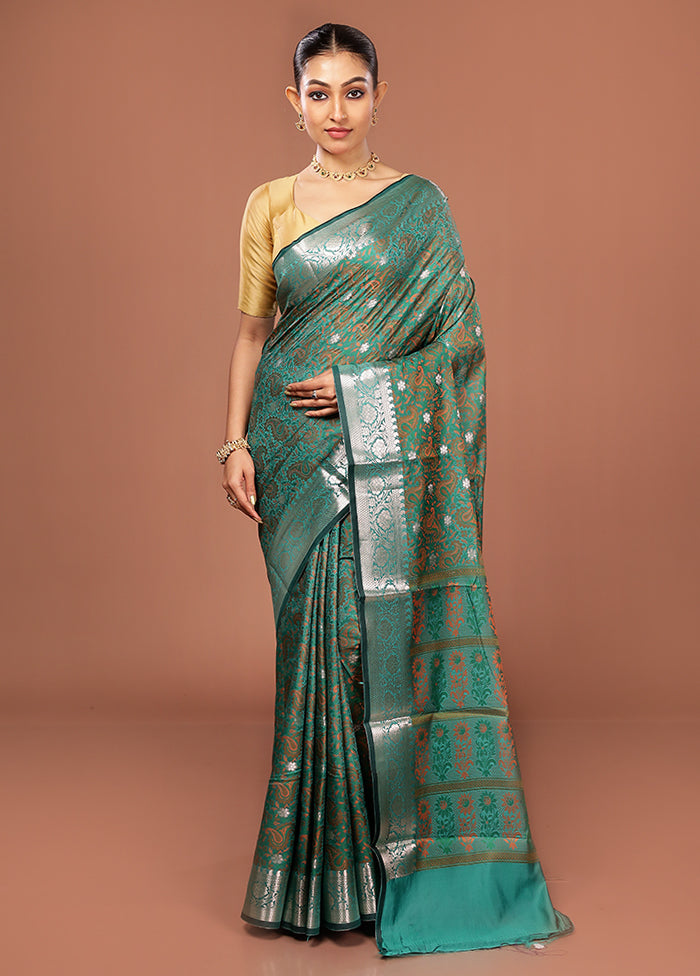 Green Jamewar Silk Saree With Blouse Piece