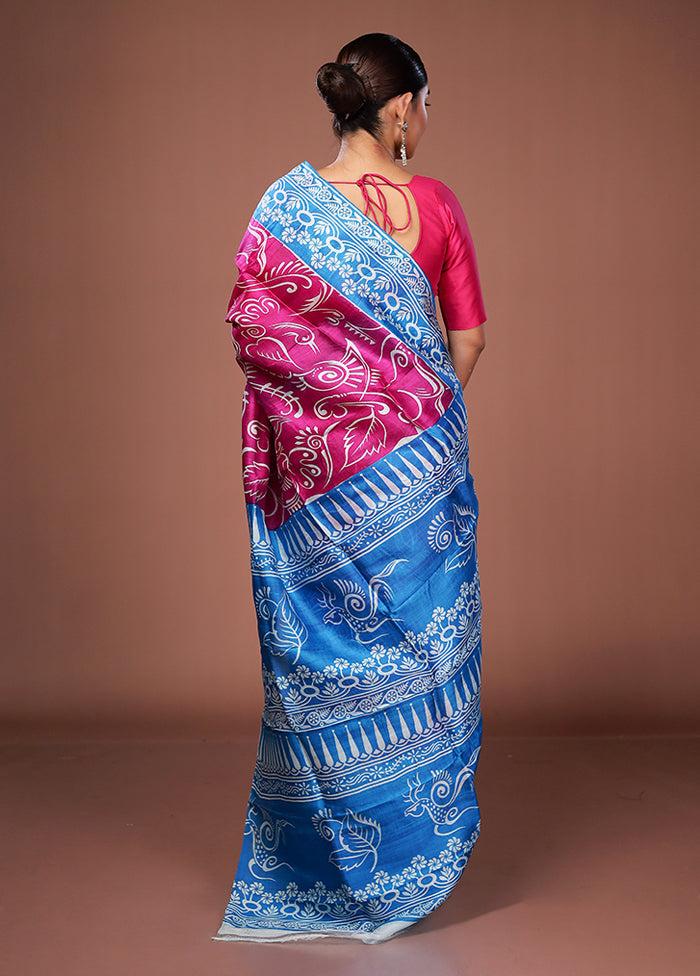 Pink Printed Pure Silk Saree Without Blouse Piece