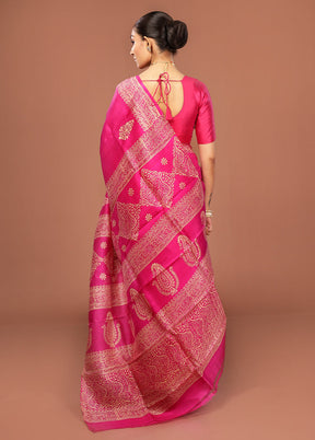 Pink Printed Pure Silk Saree Without Blouse Piece