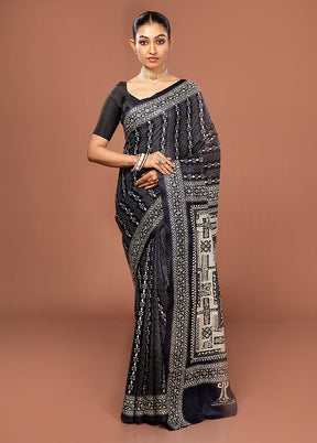Black Kantha Stitch Pure Silk Saree With Blouse Piece