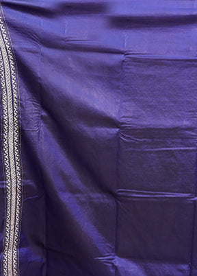 Blue Kantha Stitch Pure Silk Saree With Blouse Piece