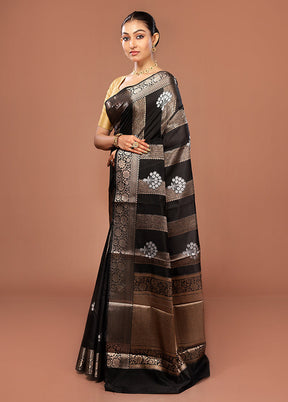 Black Kora Silk Saree With Blouse Piece