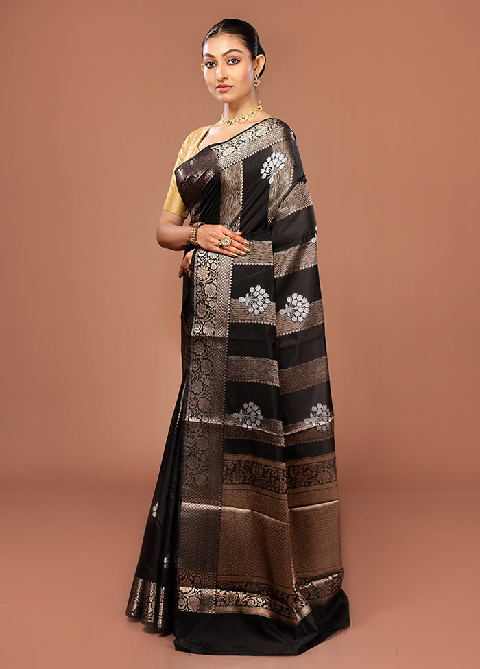 Black Kora Silk Saree With Blouse Piece