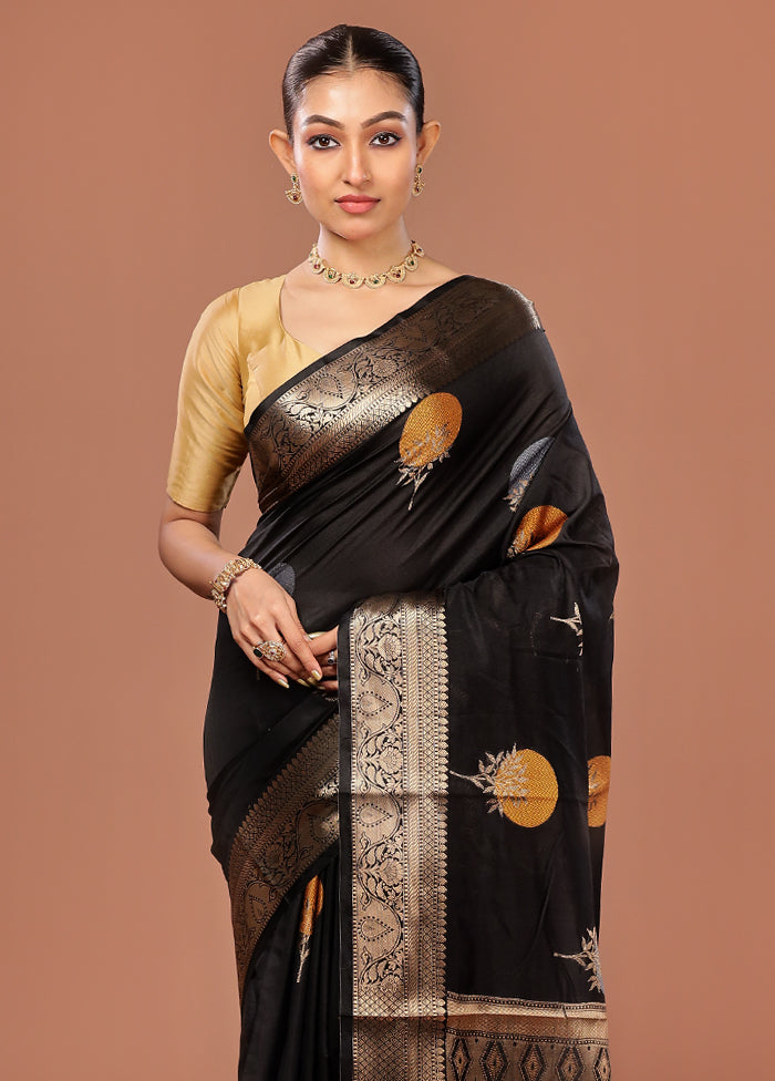 Black Kora Silk Saree With Blouse Piece