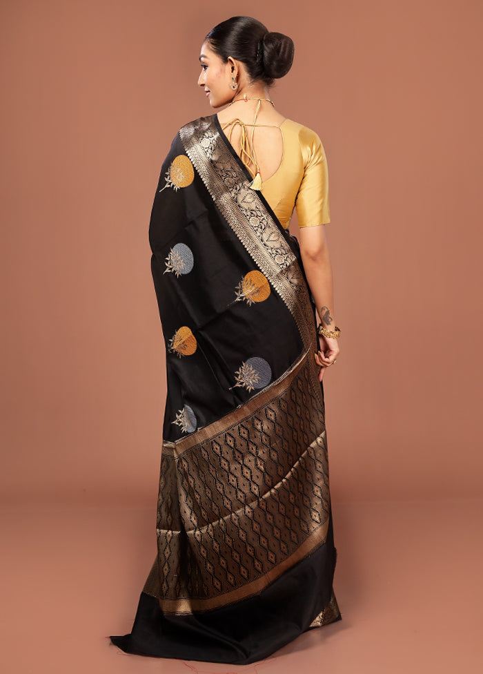 Black Kora Silk Saree With Blouse Piece