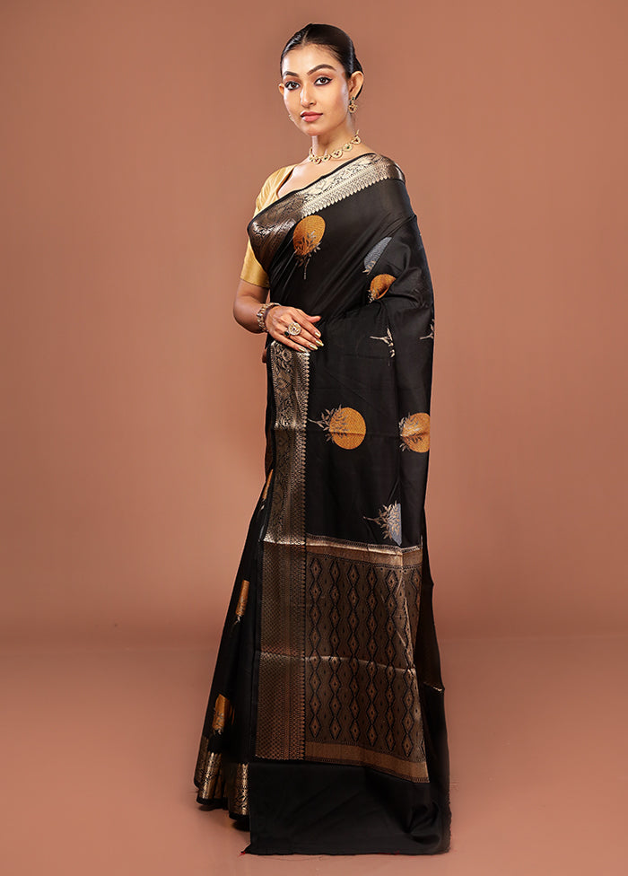 Black Kora Silk Saree With Blouse Piece