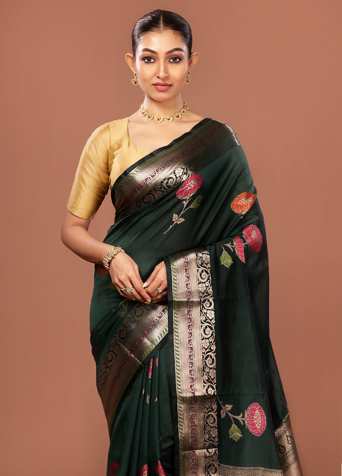Green Kora Silk Saree With Blouse Piece
