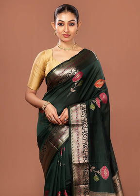 Green Kora Silk Saree With Blouse Piece