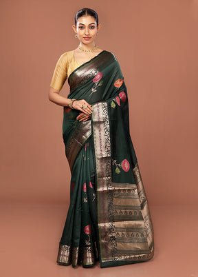 Green Kora Silk Saree With Blouse Piece