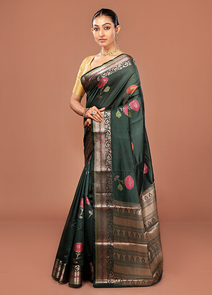 Green Kora Silk Saree With Blouse Piece