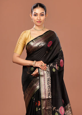 Black Kora Silk Saree With Blouse Piece