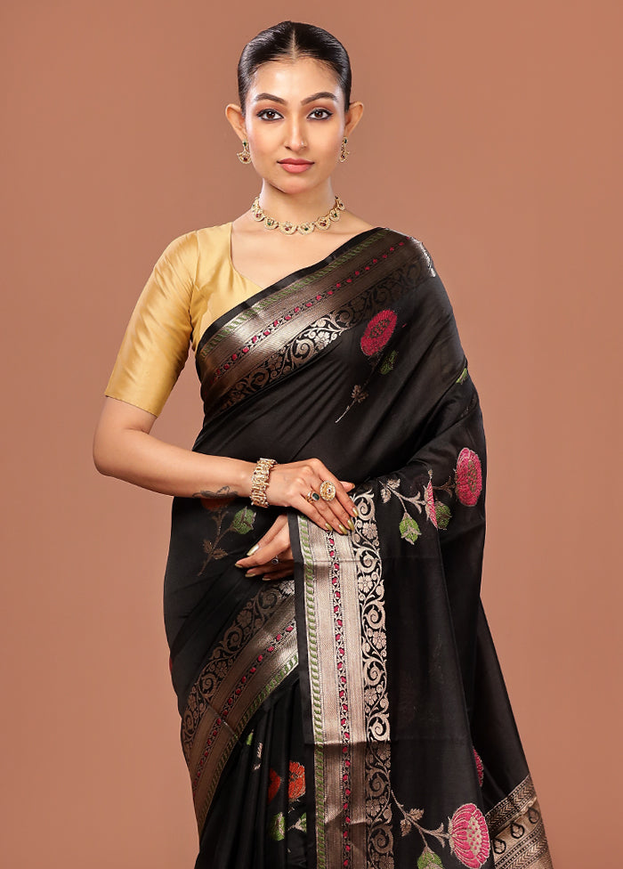 Black Kora Silk Saree With Blouse Piece