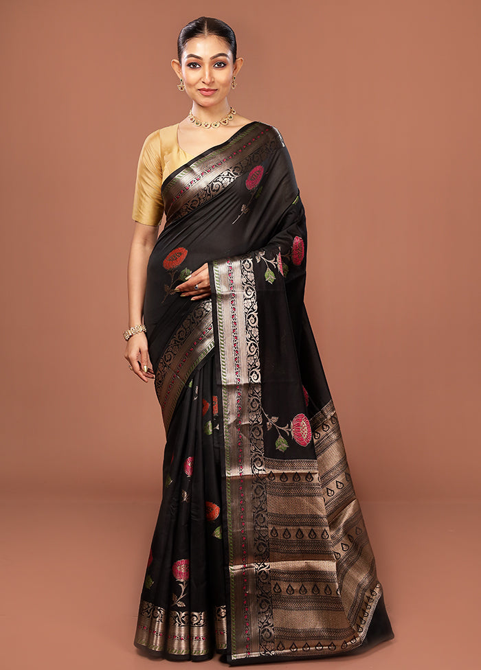 Black Kora Silk Saree With Blouse Piece