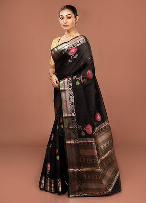 Black Kora Silk Saree With Blouse Piece
