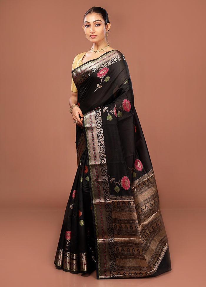 Black Kora Silk Saree With Blouse Piece