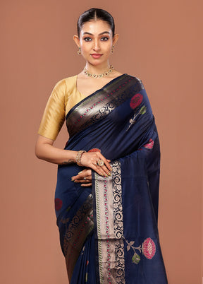Blue Kora Silk Saree With Blouse Piece
