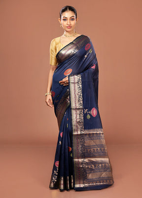 Blue Kora Silk Saree With Blouse Piece