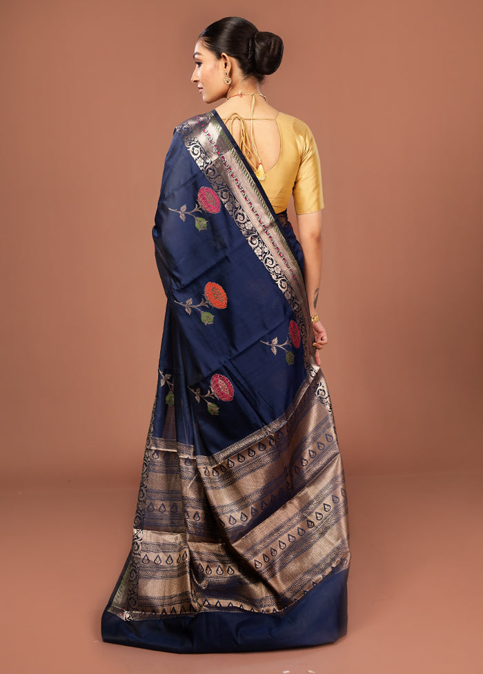 Blue Kora Silk Saree With Blouse Piece