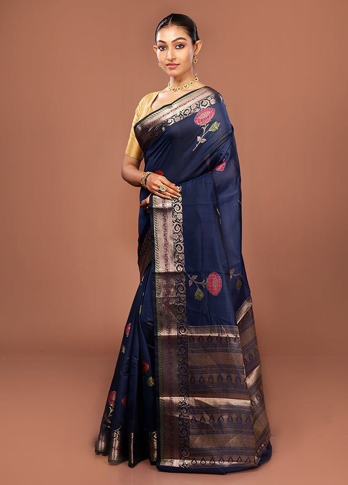 Blue Kora Silk Saree With Blouse Piece