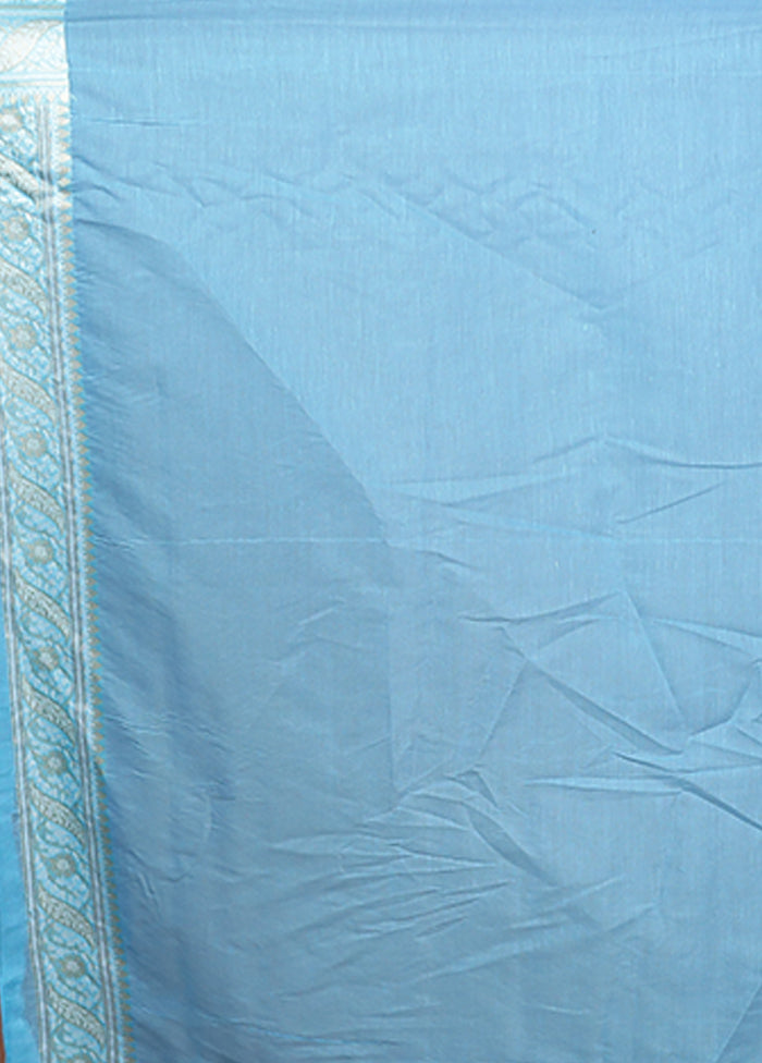 Blue Kora Silk Saree With Blouse Piece