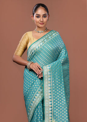 Green Kora Silk Saree With Blouse Piece