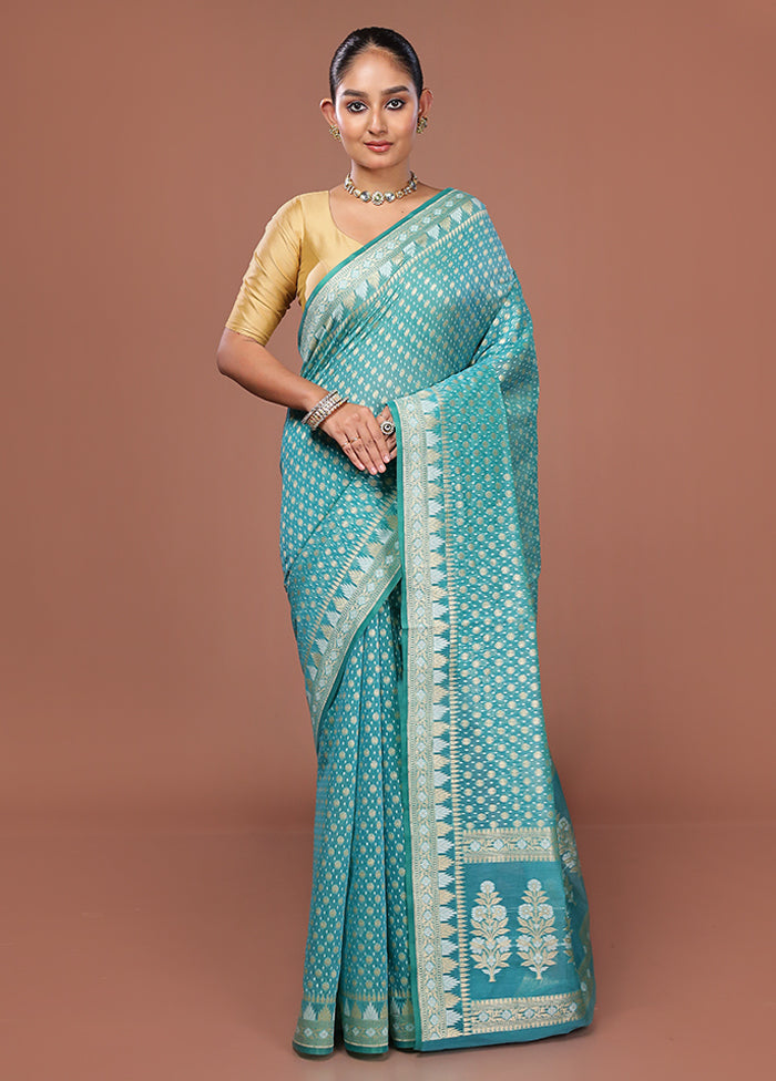 Green Kora Silk Saree With Blouse Piece