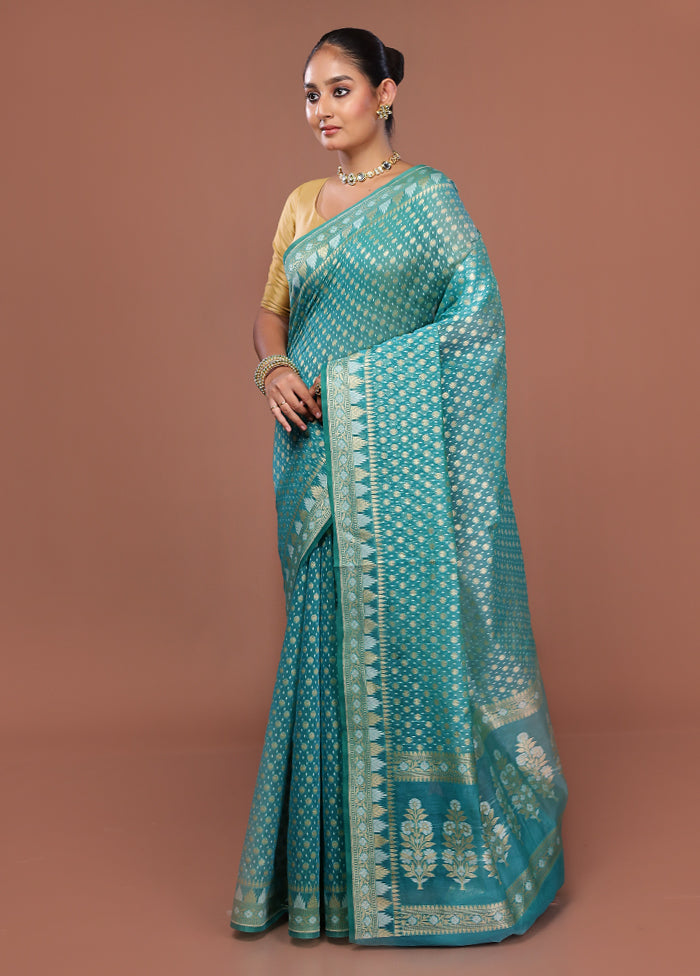 Green Kora Silk Saree With Blouse Piece