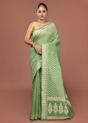 Green Kora Silk Saree With Blouse Piece