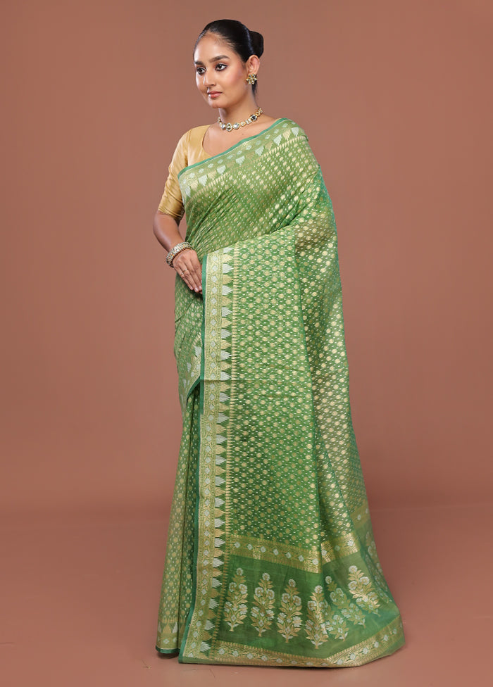 Green Kora Silk Saree With Blouse Piece