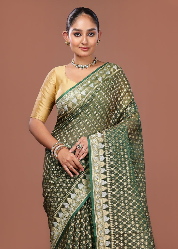 Green Kora Silk Saree With Blouse Piece
