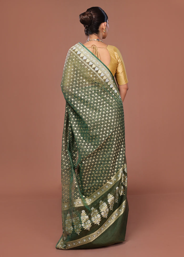Green Kora Silk Saree With Blouse Piece
