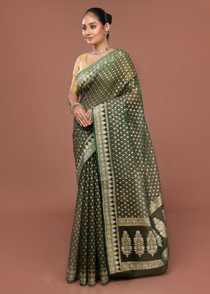 Green Kora Silk Saree With Blouse Piece