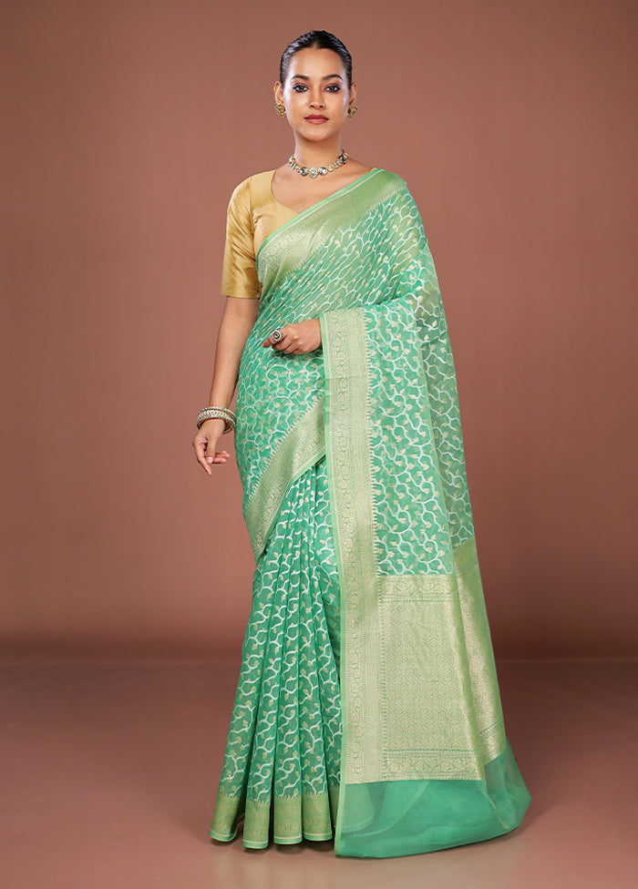 Green Kora Silk Saree With Blouse Piece