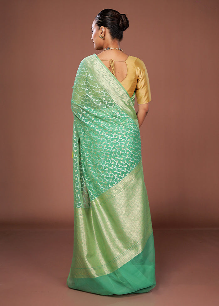Green Kora Silk Saree With Blouse Piece