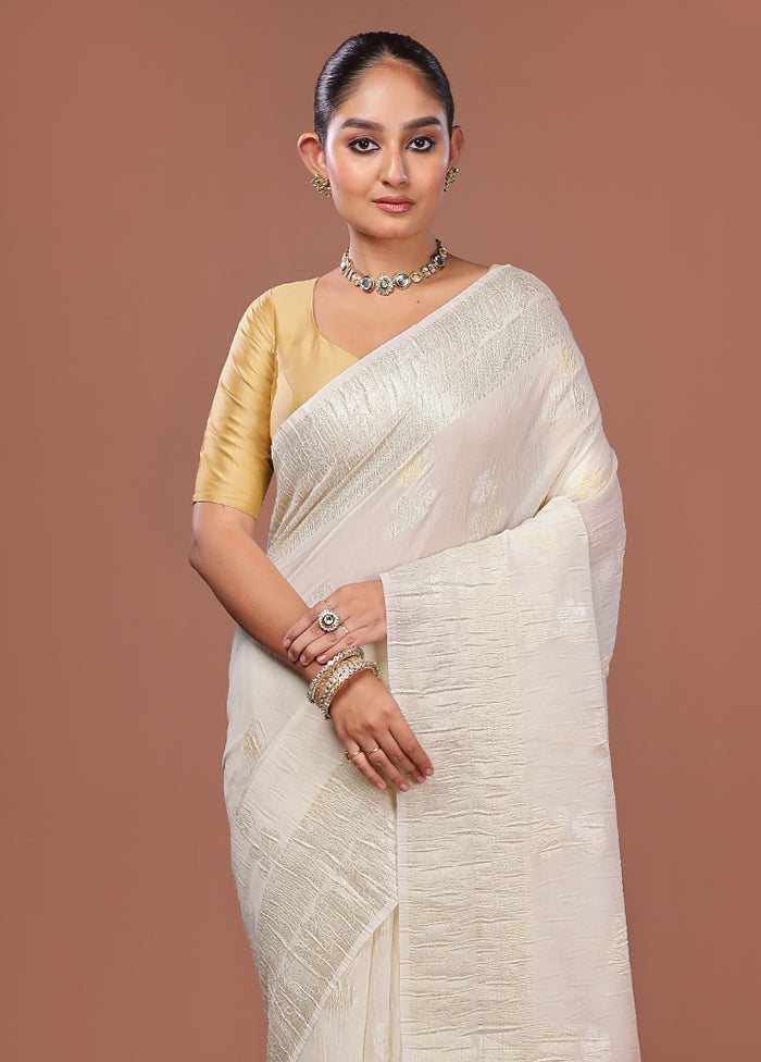 Cream Tissue Silk Saree With Blouse Piece
