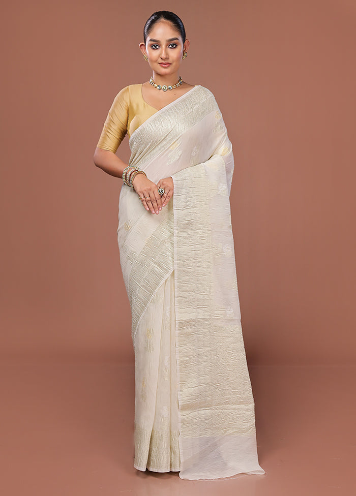 Cream Tissue Silk Saree With Blouse Piece
