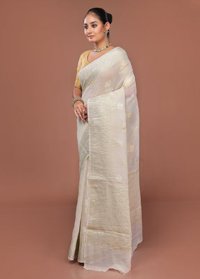 Cream Tissue Silk Saree With Blouse Piece