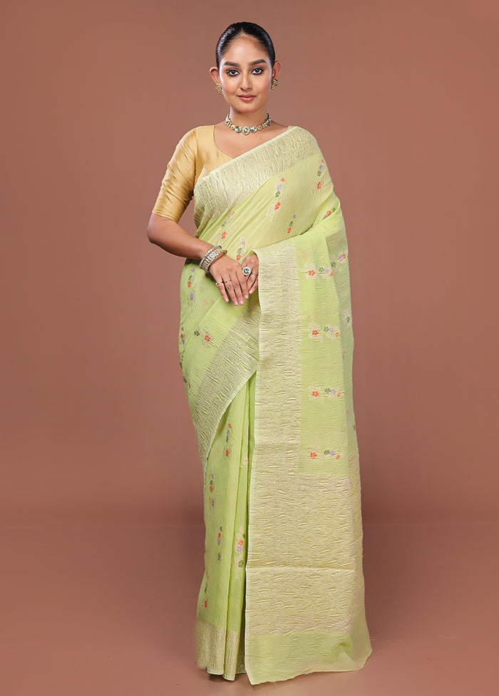 Green Tissue Silk Saree With Blouse Piece