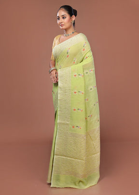 Green Tissue Silk Saree With Blouse Piece