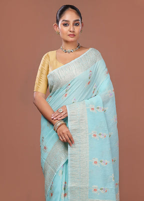 Blue Tissue Silk Saree With Blouse Piece