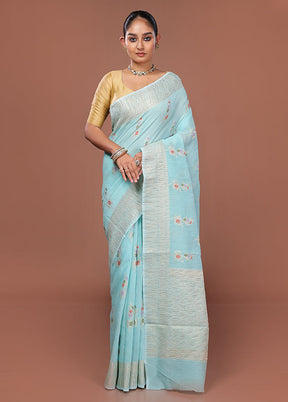 Blue Tissue Silk Saree With Blouse Piece