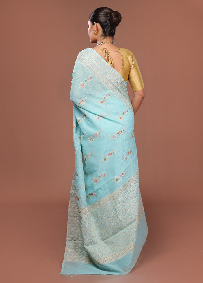 Blue Tissue Silk Saree With Blouse Piece