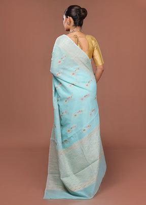 Blue Tissue Silk Saree With Blouse Piece
