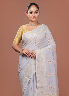 Grey Tissue Silk Saree With Blouse Piece