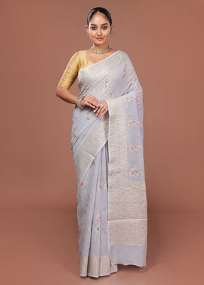 Grey Tissue Silk Saree With Blouse Piece