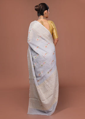 Grey Tissue Silk Saree With Blouse Piece