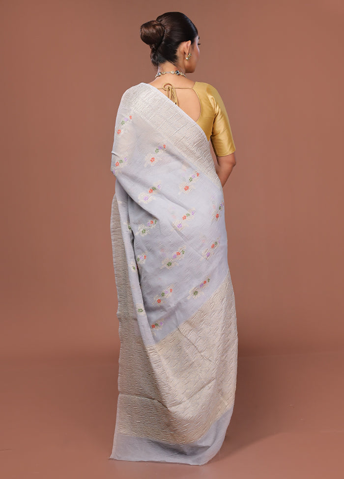 Grey Tissue Silk Saree With Blouse Piece