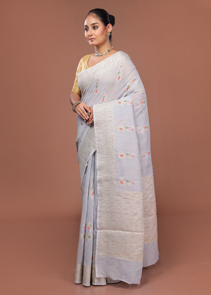 Grey Tissue Silk Saree With Blouse Piece